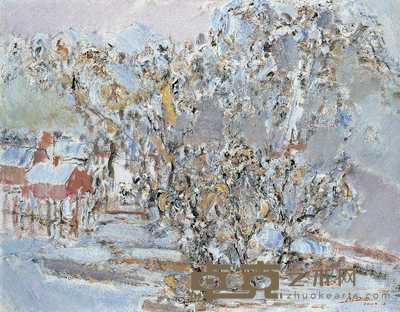 毛岱宗 2002年作 有房子的雪村 65×81cm